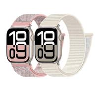 PIOWNN 2 Pack Nylon Sport Loop Strap Compatible with Apple Watch Straps 40mm 42mm 38mm 41mm - iWatch Sports Band for Series 11 10 9 8 7 SE 6 5 4 3 2 1, Starlight Sand Pink