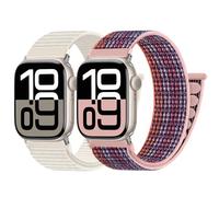 PIOWNN 2 Pack Nylon Sport Loop Strap Compatible with Apple Watch Straps 44mm 45mm 46mm 42mm 49mm - iWatch Sports Band for Series 11 10 9 8 7 SE 6 5 4 3 2 1 Ultra, Starlight Pink Purple