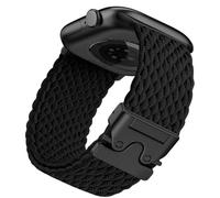 PIOWNN Braided Straps Compatible with Apple Watch Strap 40mm 41mm 38mm 42mm - Stretchy Fabric Nylon Sports Band with Parachute Buckle - for iWatch Series 10 9 8 7 SE 6 5 4 3 2 1, Black