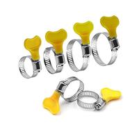 Pipe Clamp, 10pcs/100pcs 8-51mm Adjustable Yellow Plastic Handle Hand Twist Hose Clamps Worm Driving 201 Stainless Steel Pipe Clips for Tube Clamping(10pcs,19-29mm)