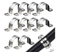 Pipe Clamp - Pack of 10 Stainless Clamps U Bracket - Pipe Clamp with Two On Holes for Installing EMT Pipes, Reinforced Rib, Metal Tension Clamp for Easy Opening