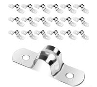 Pipe clamps constructed from 304 stainless steel for mounting water pipes and cables with U shaped design to provide secure hold on various surfaces (10mm 20pcs)