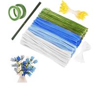 Pipe Cleaner Flower Kit - Pipe Cleaners, Craft Flowers, Great for Classroom and Home Use, Handmade Plush Decorative Crafts with Ribbon Tape Greeting Cards, Blue Lily Flowers(Blue)