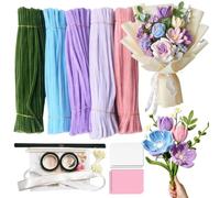 Pipe Cleaner Flower Set, 500 Pieces Pipe Cleaner Craft Set for DIY Bouquet, Chenille Wire for Crafts with Green Craft Thread, Ribbon and Tape for Creative Crafts (Multi-Colour)