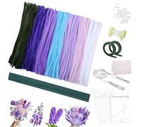 Pipe Cleaner Flower Set, 7 Colours 350 Pieces Pipe Cleaner Flowers for Crafting, with Ribbon, Tape Rolls, Stamens, Flower Rods, Glue Sticks, Bouquet Wrappers, Greeting Card (Purple)