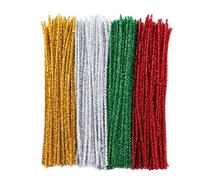 Pipe Cleaners 400 Pcs 4 Colors Christmas Chenille Stems Glitter Pipecleaners Craft Kit Pipe Cleaning Tool Set for Kids DIY Crafts Halloween Christmas Decorations School Projects-Gold Silver Red Green