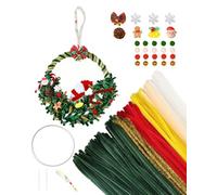 Pipe Cleaners Craft 115pcs, Christmas Pipe Cleaners Bulk for DIY 20cm Christmas Wreath, Chenille Craft Making Kit for Making Wreath with Cute Xmas Accessories, Manual Decoration for Door, Wall, Window