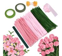 Pipe Cleaners Craft Kit 300PCS - 30cm Chenille Stems with Flower Stems, Stamens, Floral Tape & Ribbon for DIY Flowers, Kids Crafts & School Projects, Handmade Gift