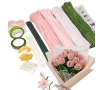 Pipe Cleaners Craft Kit 400PCS,30cm Chenille Stems with Flower Stems,Stamens, Pearls,Hot Glue Sticks,Floral Tape,Ribbon & Instruction for DIY Flowers,Crafts & School Projects,Handmade Gift