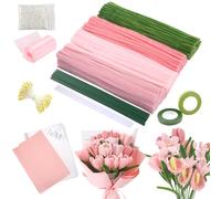 Pipe Cleaners DIY Craft Set for Tulip Bouquets, 400pcs Colourful in 4 Colours - Suitable for Gifts, Parent-Child Activity, Holiday and Home Decorations