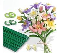 Pipe Cleaners Flower Making Accessory Kit, 50Pcs Floral Stem Wire, 4 Rolls Floral Tape & Flower Stamens, DIY Craft Supplies for Handmade Pipe Cleaner Flowers, Pipe Cleaners Not Included