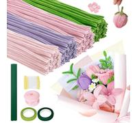 Pipe Cleaners Flower Set, 400 Pieces in 4 Colours Pipe Cleaners for Crafts, Pipe Cleaners for Crafts, with Flower Wire, Ribbon, Flower Stamen for Bouquet DIY