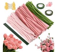 Pipe Cleaners for Craft 300PCS, 30cm Long Super Flexible Fluffy Craft Set with Flower Stems & Florist Tape, Pink and Green Pipecleaners for DIY Floral Arrangements, Kids Art Projects