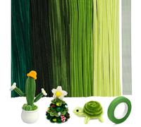 Pipe Cleaners for Craft, 300PCS Coloured Chenille Stems, 5 Different Green Pipe Cleaner with 10 Iron Wires and 1 Ribbon, Fuzzy Sticks Craft Supplies for School Projects DIY or Classroom Decorations