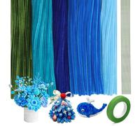 Pipe Cleaners for Craft, 300PCS Coloured Chenille Stems, Different Blue Pipe Cleaner with 10 Iron Wires and 1 Ribbon, Fuzzy Sticks Craft Supplies for School Projects DIY or Classroom Decorations