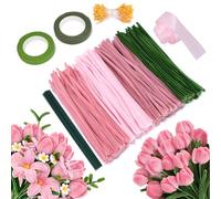 Pipe Cleaners for Craft Flowers 300PCS - 30cm Chenille Stems Pipecleaners Kit with Flower Stems, Stamens, Floral Tape & Ribbon for DIY Flowers, Kids Crafts & School Projects, Adult Handmade Gift