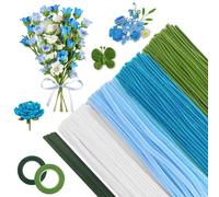 Pipe Cleaners for Crafts, 400 Pieces Pipe Cleaners Craft Set with 40 Green Flower Sticks and 2 Adhesive Tape for DIY Projects and Craft Accessories Decoration 30 cm Light Blue Lake Blue White Army