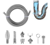 Pipe Cleaning Spiral 5 m, Diameter 12 mm Drain Cleaner Spiral with 6 Pieces Drain Cleaner Cutting Head and 1 Electric Adapters, Multifunctional Steel Pipe Cleaning Shaft (Galvanised)