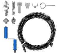 Pipe Cleaning Spiral 5 m Spiral φ 12 mm with 6 Pieces Drain Cleaner Cutting Head & Hand Tool, Professional Drain Unblocker Drain Snake for Sewer, Bathroom Drainage,Kitchen Sinks,Toilet
