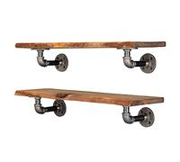 PIPE DECOR 24” Trail Brown Live Edge Wood Shelf with Industrial L-Shaped Pipe Brackets (2-Pack)