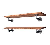 PIPE DECOR 36” Sunset Cedar Live Edge Wood Shelf with Industrial L-Shaped Pipe Brackets (2-Pack)