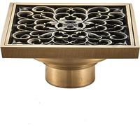 Pipe Fittings Floor Drains Brass Shower Drain, Floor Drain with Flower Removable Grate Cover Antique Shower Floor Drain Includes Hair Strainer,A