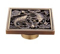 Pipe Fittings Floor Drains Shower Drain Plug Antique Brass Square Fish Floor Drain Shower Waste Grate Strainer Double Filter Exquisite Vintage Relief
