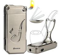 Pipe Lighter with Tube Holder, 3 in 1 Cleaning Tools, Refillable Butane Lighter with Angled Soft Flame, Pipe Lighters (Butane Not Included) (Silver)