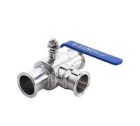 Pipe OD 3/4" 1" 1-1/2" SS304 Stainless Steel Sanitary 3 Way Ball Valve T Port Ferrule Type Fit 1.5" Tri Clamp(38mm x Ferrule 50.5,T Type)