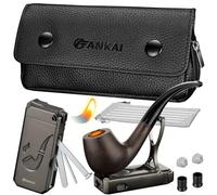 Pipe Set, Pipe Lighter, Pipe Pouch, Wood Pipe with 2 Filter Balls,2 Pipe Bits,5 Pipe Cleaners, Refillable Butane Lighter with Stand, 3 in 1 Cleaning Tools, Pipe Bag for 2 Pipes, Pipe Gift Set (Black)