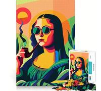 Pipe Smoking Mona Lisa Art 1000 Piece Jigsaw Puzzles for Teenagers Jigsaw Recall Build Easy Leisure Neat Cut Santa Wish Gift (38x52cm)