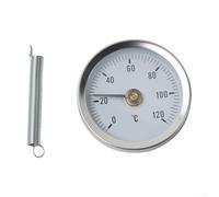 Pipe Thermometer 0-120°C with Spring Clip, Bimetal Thermometer for Heating and Pipes, Stainless Steel Casing, 63 mm Dial, Quick Installation on Standard Pipes