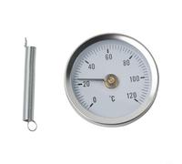 Pipe Thermometer 0-120°C with Spring Clip, Bimetal Thermometer for Heating and Pipes, Stainless Steel Casing, 63 mm Dial, Quick Installation on Standard Pipes