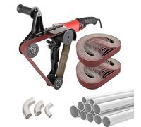 Pipe Tube Polisher Sander with 100 Sanding Belts, 6-Speed Adjustment, for Welds, Scratches, Stains, Deburring & Paint, Aluminum Iron Steel, Stainless Round Tube Steel Pipe Sander Belt Grinder, 800W