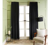 Piped Edge Velvet Curtains Thermal Eyelet Blackout OHS Black 229cm width x 229cm drop