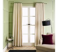 Piped Edge Velvet Curtains Thermal Eyelet Blackout OHS Cream 168cm width x 183cm drop