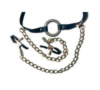 Pipedream Fetish Fantasy Series O-Ring Gag Nipple Clamps Black & Silver One Size