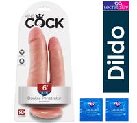 Pipedream King Cock Double Penetrator Dildo | Large 6" Small 4.5" | Suction Cup