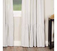 Piper Classics Timeless Ticking Ruffled Panel Curtains, Set of 2, 96" Long, Soft White and Gray Ticking Stripes, Vintage Farmhouse Chic Drapes