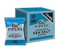 Pipers Hand Cooked Crisps, Made With British Potatoes, 40g (24 Bags x 40g, Angleysey Sea Salt)