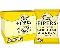 Pipers Hand Cooked Crisps, Made With British Potatoes, 40g (24 Bags x 40g, Lye Cross Cheddar & Onion)