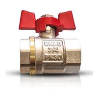 PipeSan 3/4" Brass Ball Valve - Female x Female Thread - Wing Handle - Full Bore PN16 - Nickel-Plated - Shut-Off Valve for Water, Oil, Gas or Garden Use
