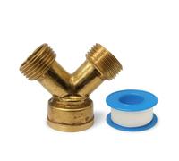 PipeSan - 3/4" BSP Brass Y Connector (F to 2 × M) - 1 pc + PTFE Tape - 2-Way Flow Splitter for Tap, Garden Hose, Washing Machine, Compressor