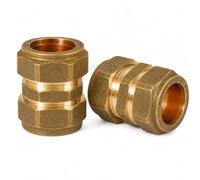 Pipestation 15mm Brass Compression Equal Couplers, Straight Connectors for Copper Pipe, Solder-Free Plumbing Fittings for Repairs and Extensions, 2 Pack