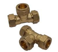 Pipestation® 15mm Brass Compression Tee Pipe Connectors for Copper Pipe - Pack of 2