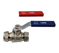 Pipestation 15mm Isolation Valve, 1 Pack with Red & Blue Handle - Lever Compression Fitting Shut Off Iso Valve - WRAS Approved - Large Bore for Increased Flow - Compression Olives Included