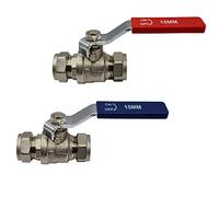 Pipestation 15mm Isolation Valve, 2 Pack with Red & Blue Handle - Lever Compression Fitting Shut Off Iso Valve - WRAS Approved - Large Bore for Increased Flow - Compression Olives Included