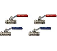 Pipestation 15mm Isolation Valve, 4 Pack with Red & Blue Handle - Lever Compression Fitting Shut Off Iso Valve - WRAS Approved - Large Bore for Increased Flow - Compression Olives Included
