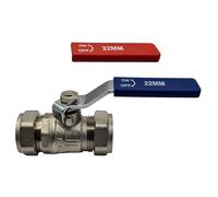 Pipestation 22mm Isolation Valve, 1 Pack with Red & Blue Handle - Lever Compression Fitting Shut Off Iso Valve - WRAS Approved - Large Bore for Increased Flow - Compression Olives Included