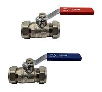 Pipestation 22mm Isolation Valve, 2 Pack with Red & Blue Handle - Lever Compression Fitting Shut Off Iso Valve - WRAS Approved - Large Bore for Increased Flow - Compression Olives Included